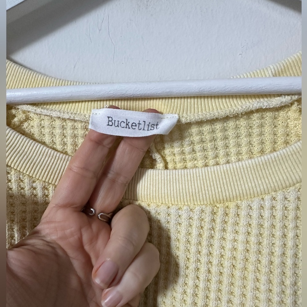 Bucketlist Waffle Knit Pullover Oversized Raw Hem Boho Top Size XL - Picture 5 of 8
